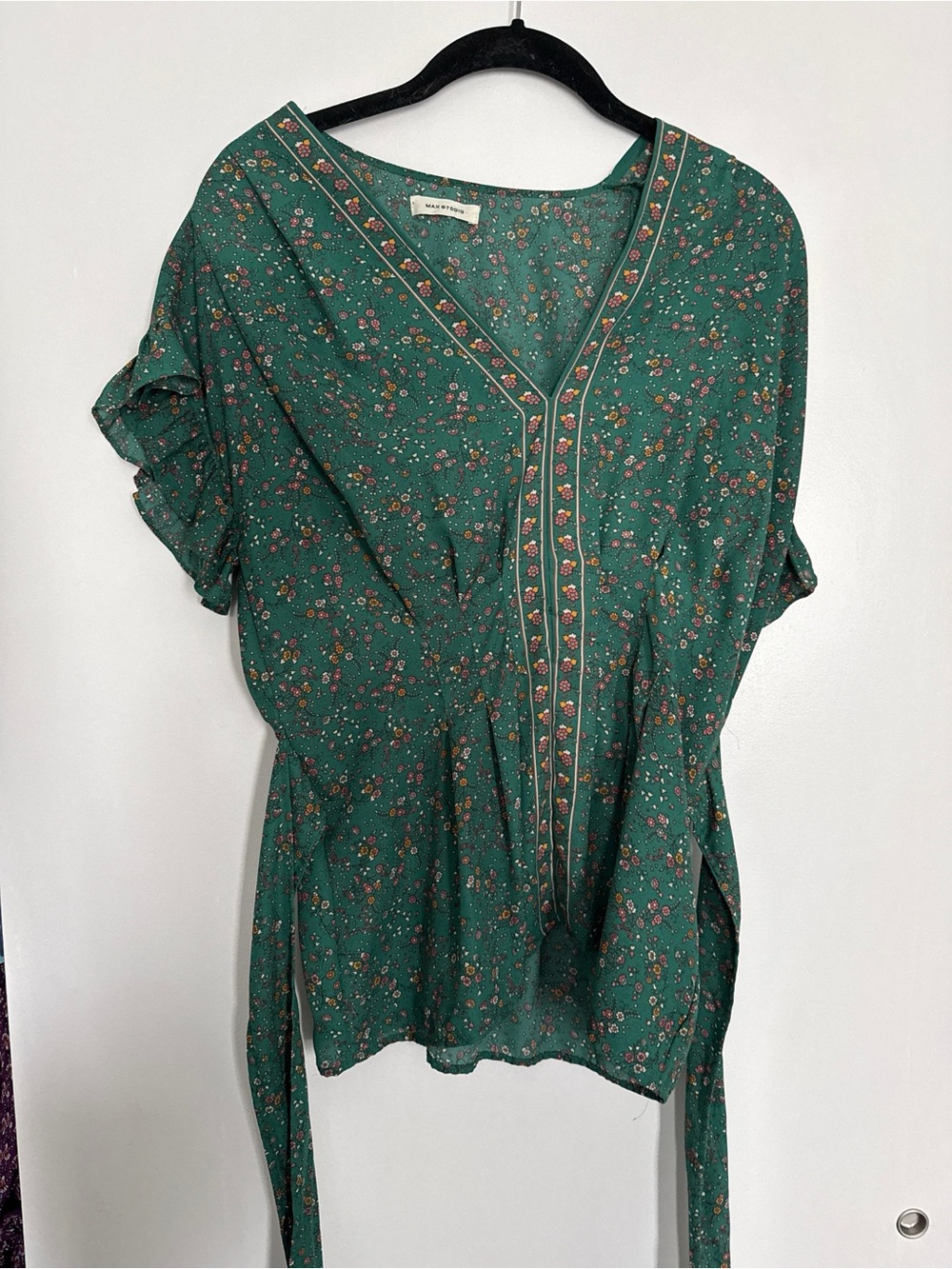 Max Studio Green Floral V-Neck Tie-Waist Tunic